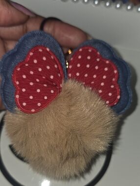 NEW...Faux Fur Pom Hair Tie with Polka Dot Bow